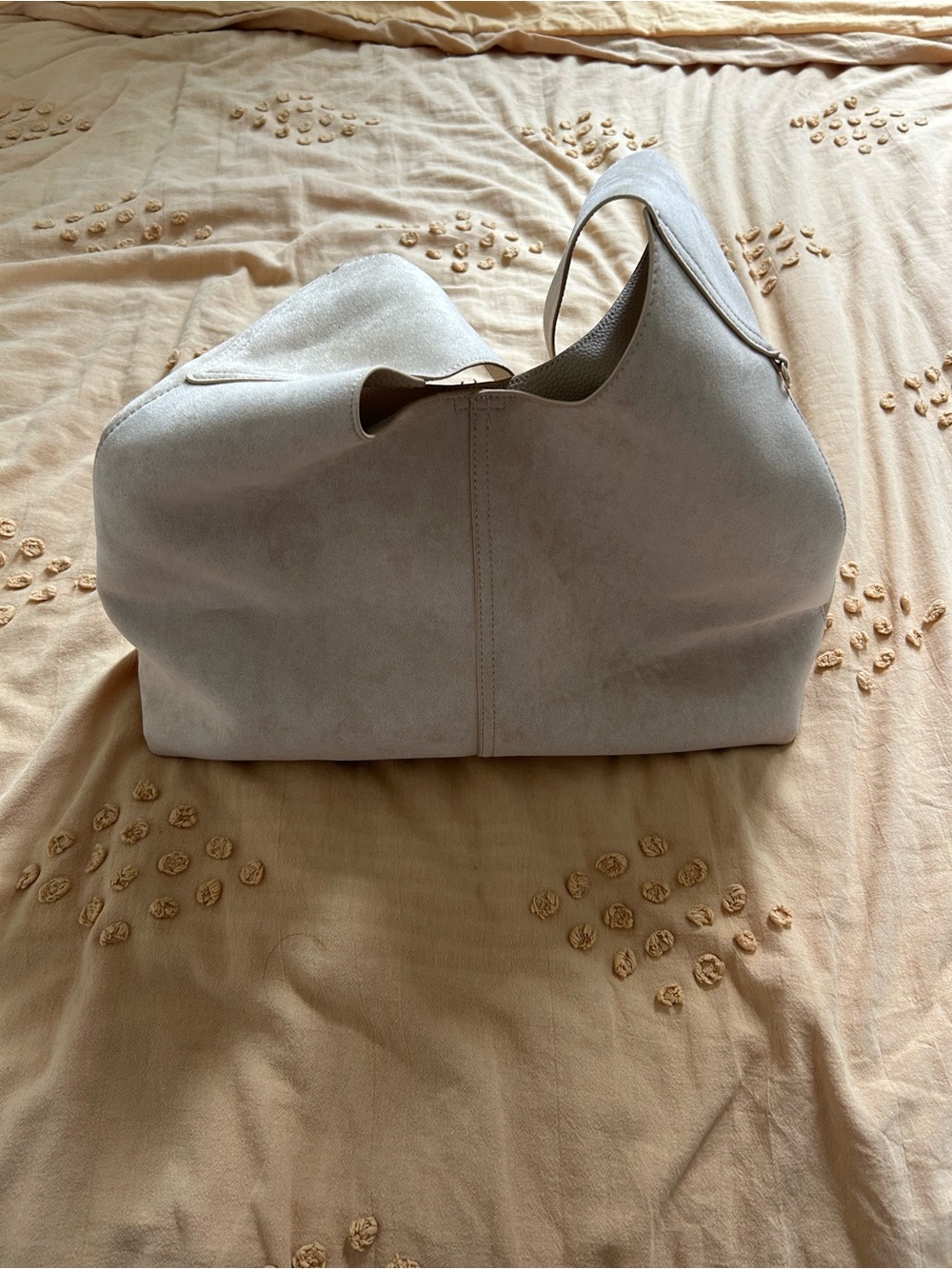 T.J.Maxx Light Ivory Suede Hobo Shoulder Bag